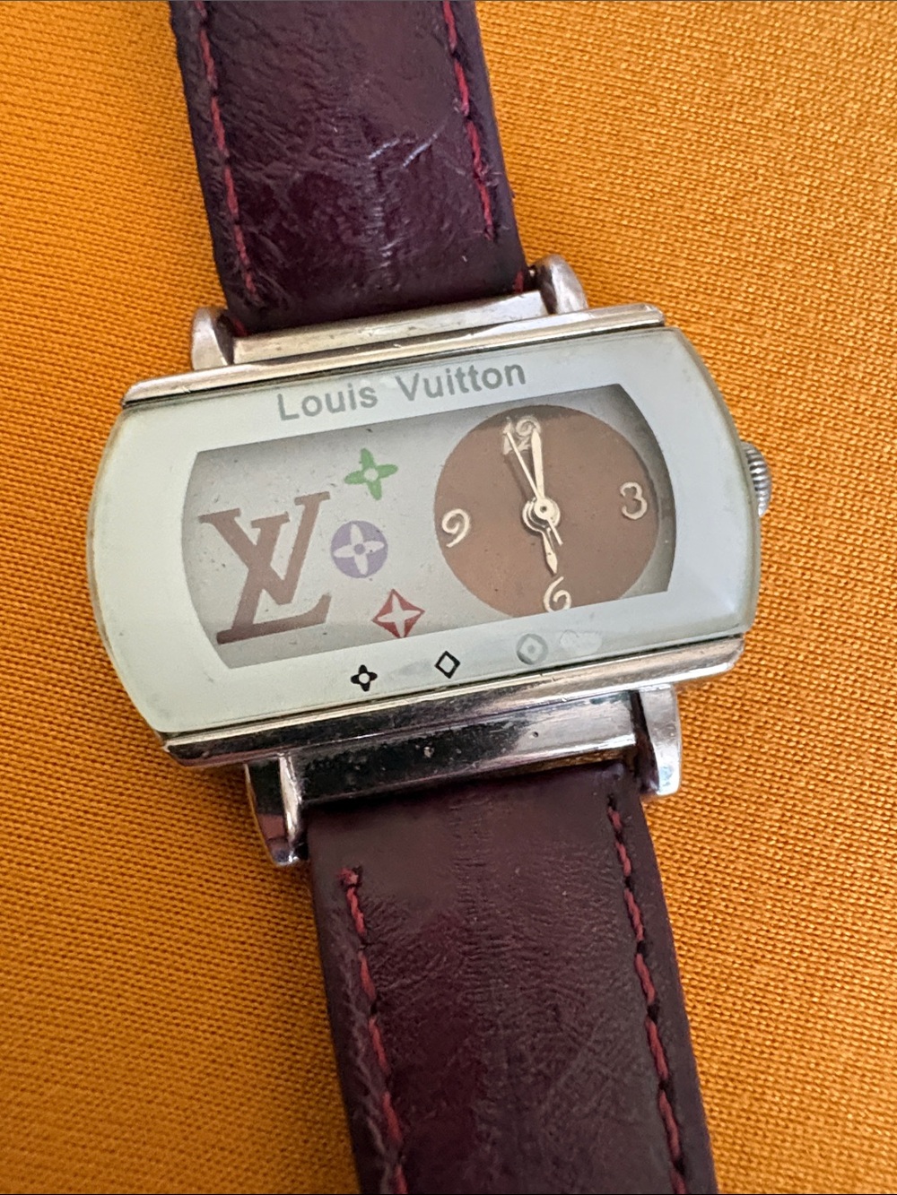 Louis Vuitton Silver Case Watch with Dark Brown Leather Strap